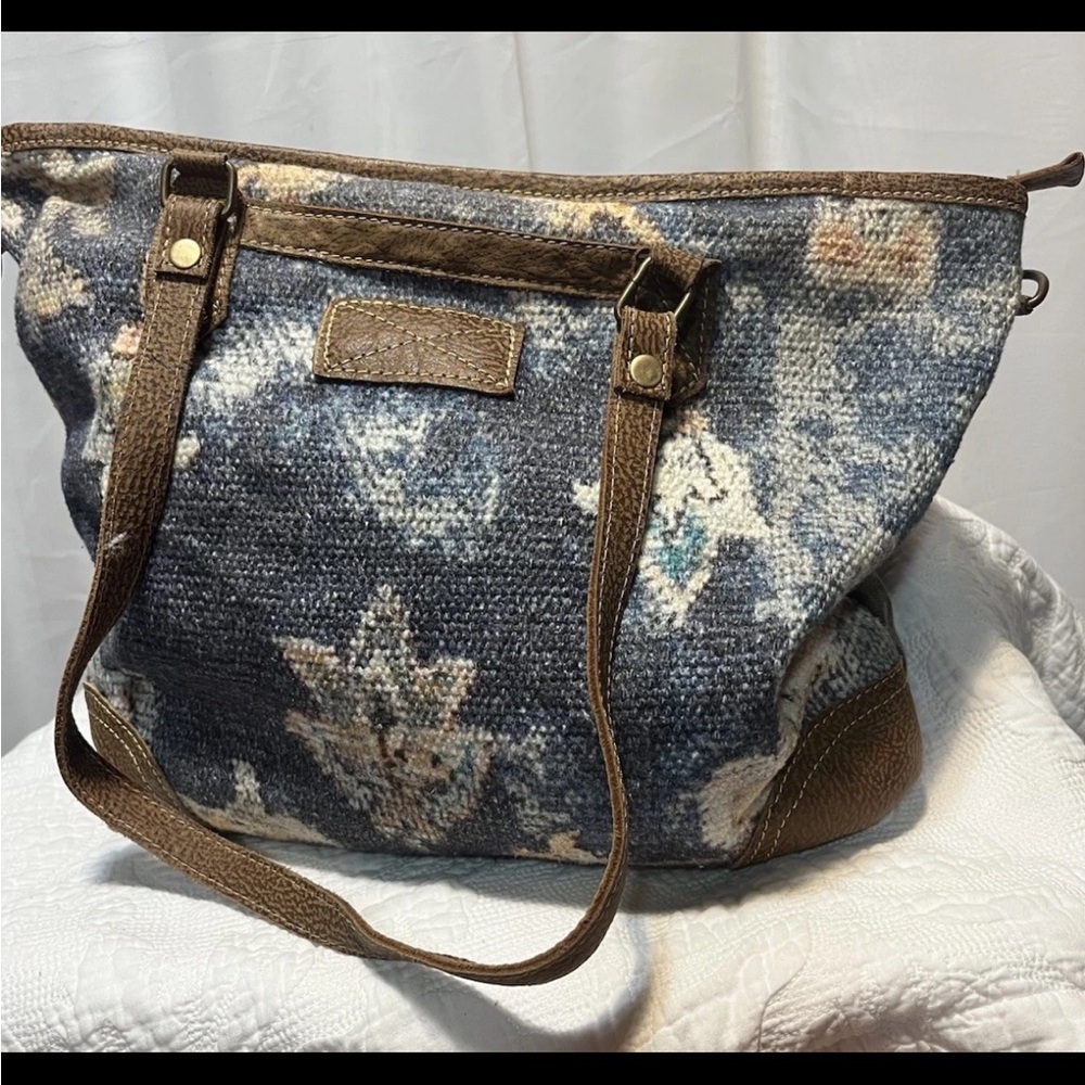 Myra Blue and Brown Women's Tote Bag
